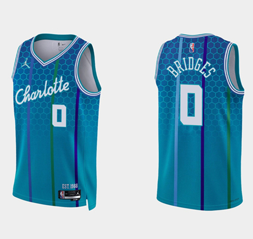 Men's Charlotte Hornets #0 Miles Bridges 2021/22 Blue 75th Anniversary City Edition Stitched Basketball Jersey